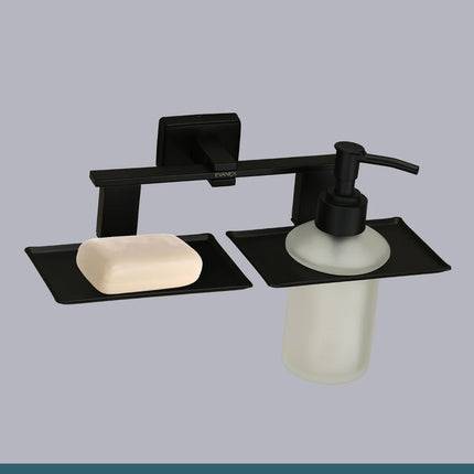 Evanex Stainless Steel Black Matt Soap Dish & Liquid Soap Dispenser for Bathroom (25.8X13X15.5 CM)
