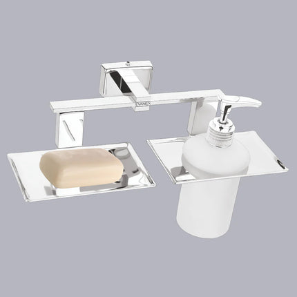 Evanex Stainless Steel Chrome Soap Dish & Liquid Soap Dispenser for Bathroom (25.8X13X15.5 CM)