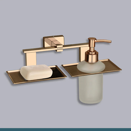 Evanex Stainless Steel Rose Gold Soap Dish & Liquid Soap Dispenser for Bathroom (25.8X13X15.5 CM)