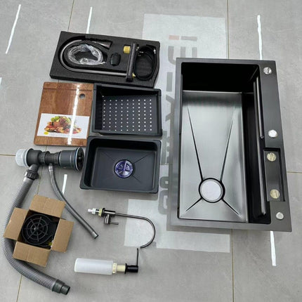 Waterfall Smart Kitchen Sink (30 x 18 x 9 Inches) | Heavy Stainless Steel Sink