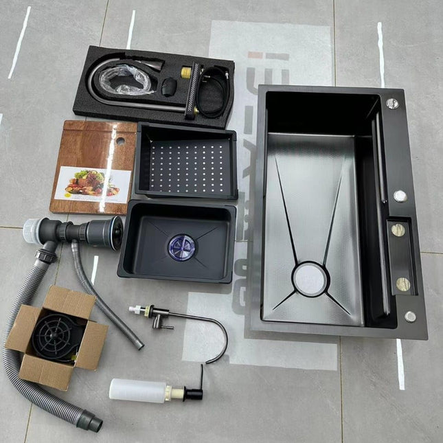 Waterfall Smart Kitchen Sink (30 x 18 x 9 Inches) | Heavy Stainless Steel Sink