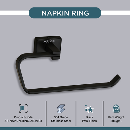 Evanex Stainless Steel Black Matt Napkin Ring/ Holder for Bathroom (21.5X5.2X9.8 CM)