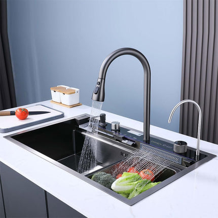Piano Waterfall Kitchen Sink (30 x 18 x 9 Inches) | Heavy Grade Stainless Steel Sink