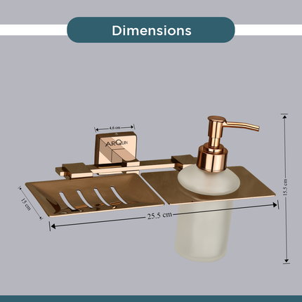 Evanex Stainless Steel Rose Gold Soap Dish & Liquid Soap Dispenser for Bathroom (25.5X15X15.5 CM)