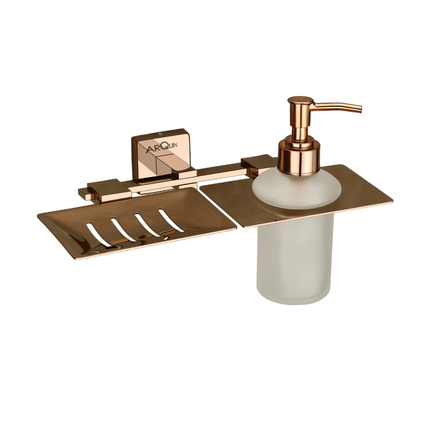 Evanex Stainless Steel Rose Gold Soap Dish & Liquid Soap Dispenser for Bathroom (25.5X15X15.5 CM)