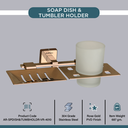 Evanex Stainless Steel Rose Gold Soap Dish & Tumbler Holder for Bathroom (25.5X15X9.5 CM)