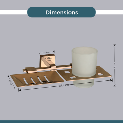 Evanex Stainless Steel Rose Gold Soap Dish & Tumbler Holder for Bathroom (25.5X15X9.5 CM)