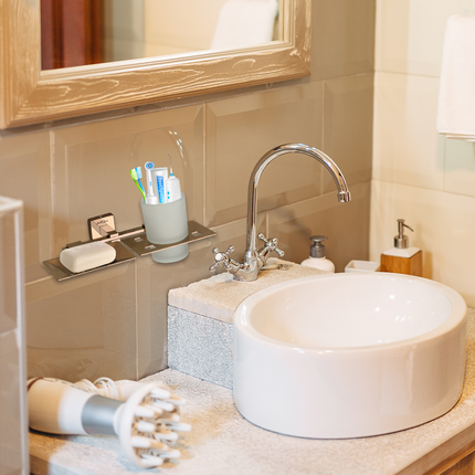 Evanex Stainless Steel Rose Gold Soap Dish & Tumbler Holder for Bathroom (25.5X15X9.5 CM)