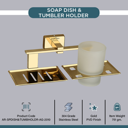 Evanex Stainless Steel Rose Gold Soap Dish & Tumbler Holder for Bathroom(25.8X13X9.5 CM)