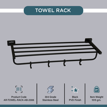 Evanex Stainless Steel Black Matt Towel Rack for Bathroom (63.5X21.2X12.5 CM)