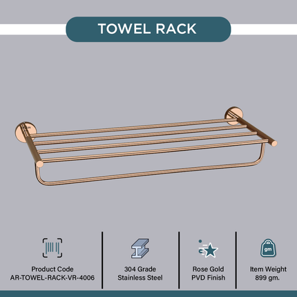 Evanex Stainless Steel Rose Gold Towel Rack/Stand for Bathroom (63.5X22X10.5 CM)