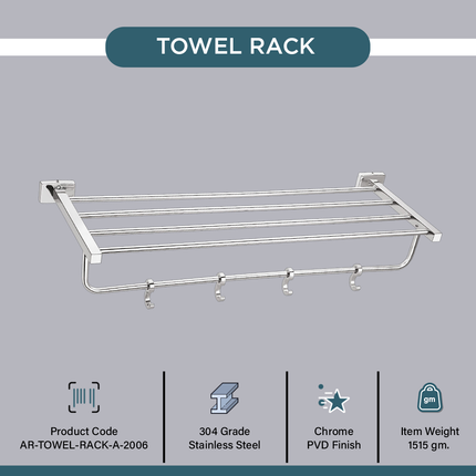 Evanex Stainless Steel Chrome Towel Rack for Bathroom (63.5X21.2X12.5 CM)