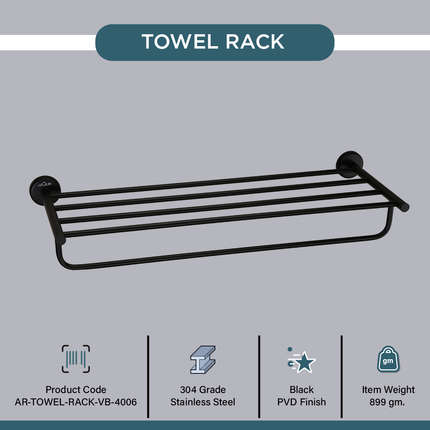 Evanex Stainless Steel Black Matt Towel Rack for Bathroom (63.5X22X10.5 CM)