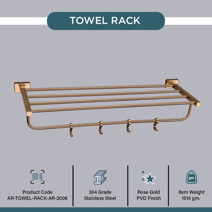 Evanex Stainless Steel Rose Gold Towel Rack for Bathroom (63.5X21.2X12.5 CM)