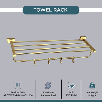 Evanex Stainless Steel Gold Towel Rack/Stand for Bathroom (63.5X21.2X12.5 CM)