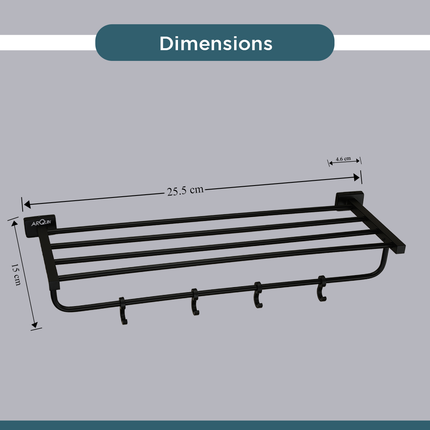 Evanex Stainless Steel Black Matt Towel Rack for Bathroom (63.5X21.2X12.5 CM)