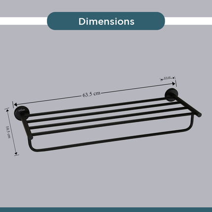 Evanex Stainless Steel Black Matt Towel Rack for Bathroom (63.5X22X10.5 CM)