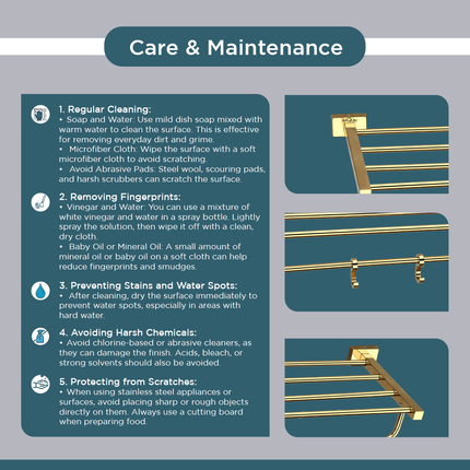 Evanex Stainless Steel Gold Towel Rack/Stand for Bathroom (63.5X21.2X12.5 CM)