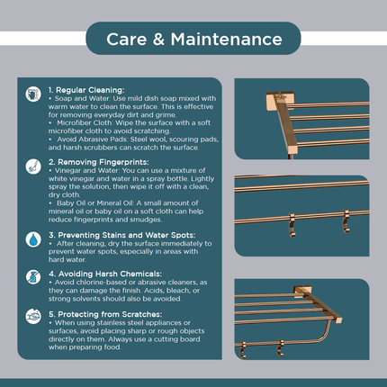 Evanex Stainless Steel Rose Gold Towel Rack for Bathroom (63.5X21.2X12.5 CM)