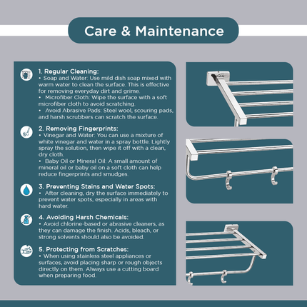 Evanex Stainless Steel Chrome Towel Rack for Bathroom (63.5X21.2X12.5 CM)