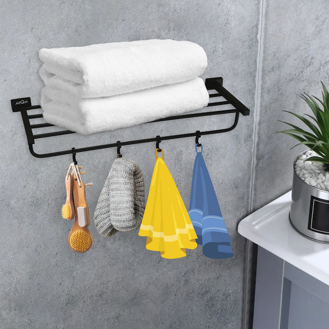 Evanex Stainless Steel Black Matt Towel Rack for Bathroom (63.5X21.2X12.5 CM)