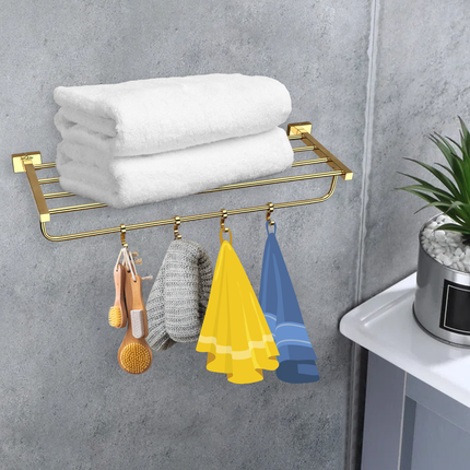 Evanex Stainless Steel Gold Towel Rack/Stand for Bathroom (63.5X21.2X12.5 CM)