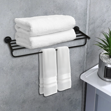 Evanex Stainless Steel Black Matt Towel Rack for Bathroom (63.5X22X10.5 CM)