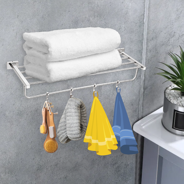 Evanex Stainless Steel Chrome Towel Rack for Bathroom (63.5X21.2X12.5 CM)