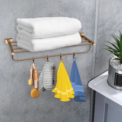 Evanex Stainless Steel Rose Gold Towel Rack for Bathroom (63.5X21.2X12.5 CM)