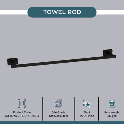 Evanex Stainless Steel Black Matt Towel Rod/Hanger for Bathroom (61X7.2X3.6 CM)