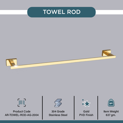 Evanex Stainless Steel Gold Towel Rod/Stand for Bathroom (61X7.2X3.6 CM)