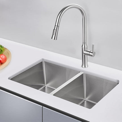 Handmade 304 Grade Stainless Steel Matt Finish Double Kitchen Sink (37 x 18 x 10 Inches)