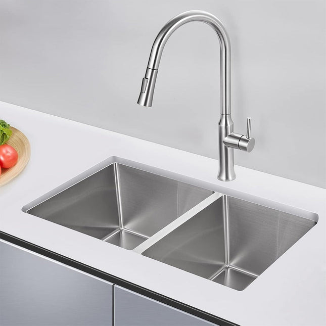 Handmade 304 Grade Stainless Steel Matt Finish Double Kitchen Sink (37 x 18 x 10 Inches)